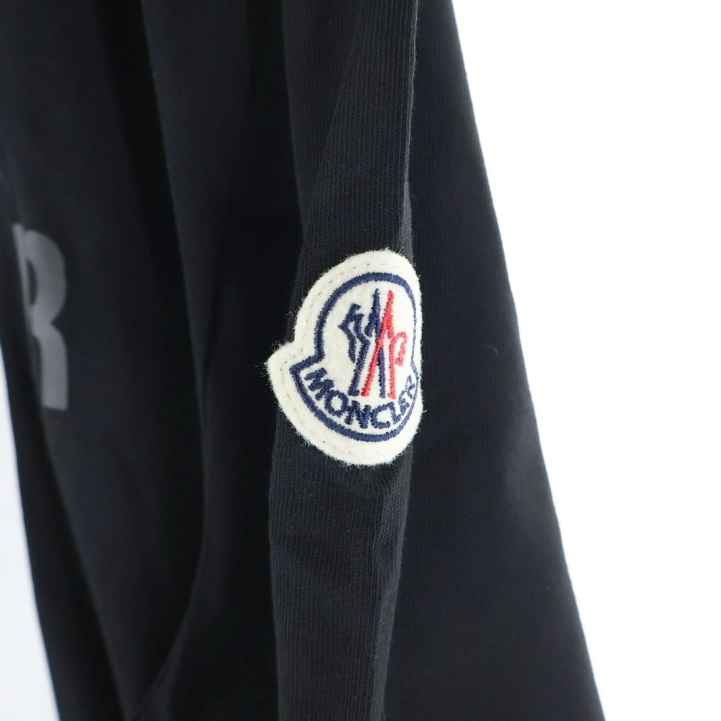 Moncler Safari Tee Front Logo Print T-Shirt Short Sleeve Crew Neck Top Black — view 5