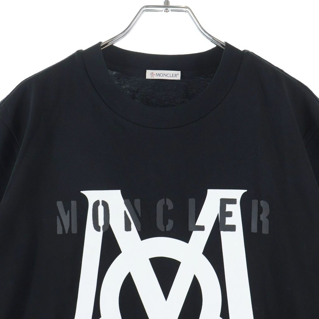 Moncler Safari Tee Front Logo Print T-Shirt Short Sleeve Crew Neck Top Black — view 3