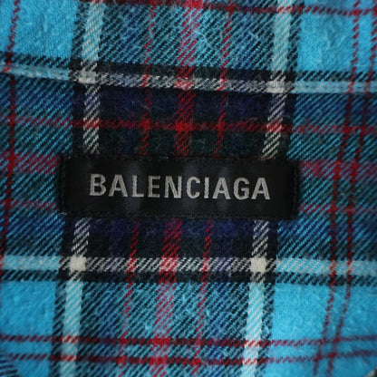 Balenciaga Logo Embroidery Bree Chiffron Flannel Check Long Sleeve Shirt Blue — view 7