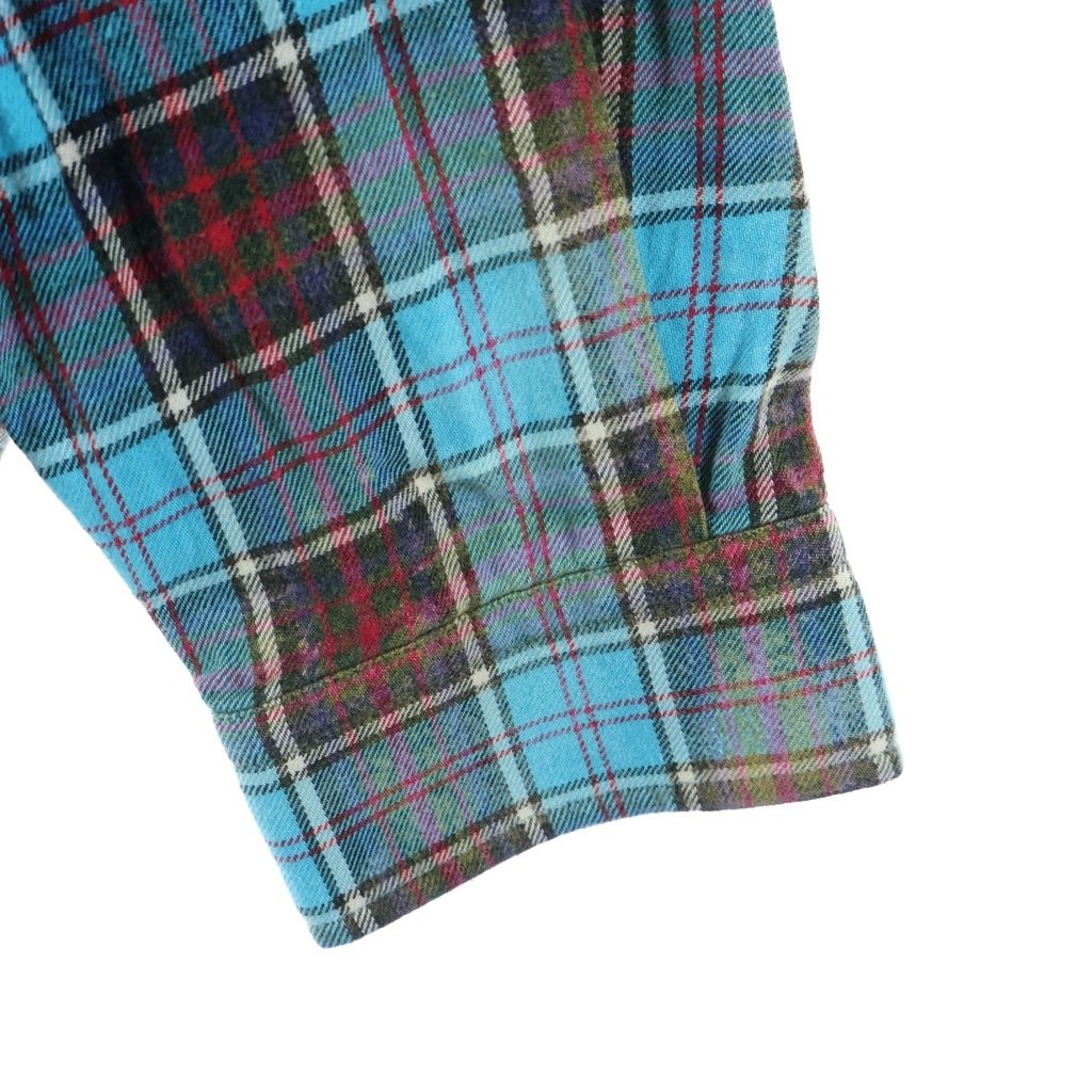 Balenciaga Logo Embroidery Bree Chiffron Flannel Check Long Sleeve Shirt Blue — view 6