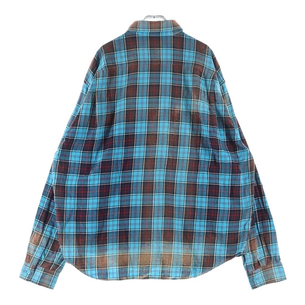 Balenciaga Logo Embroidery Bree Chiffron Flannel Check Long Sleeve Shirt Blue — view 2