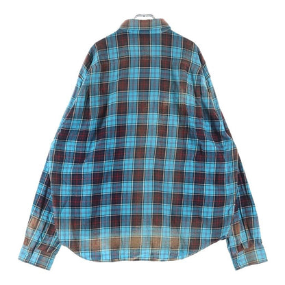 Balenciaga Logo Embroidery Bree Chiffron Flannel Check Long Sleeve Shirt Blue — view 2