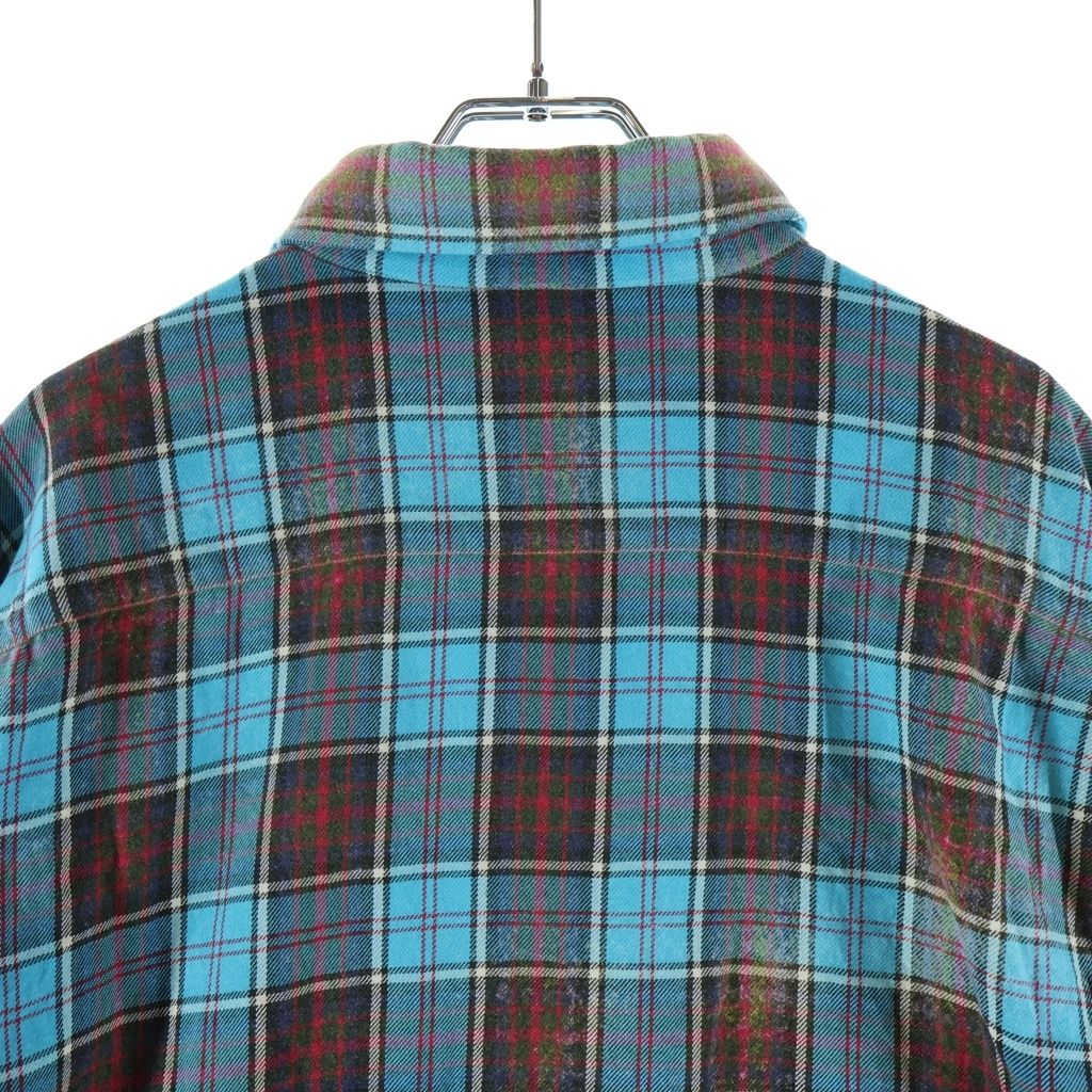 Balenciaga Logo Embroidery Bree Chiffron Flannel Check Long Sleeve Shirt Blue — view 4