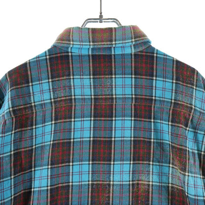 Balenciaga Logo Embroidery Bree Chiffron Flannel Check Long Sleeve Shirt Blue — view 4