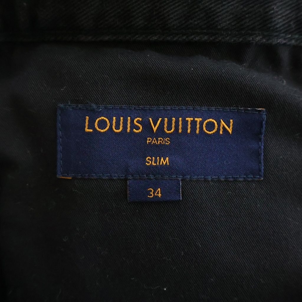 Louis Vuitton Zipper Fly Leather Patch Slim Straight Denim Pants Black — view 6