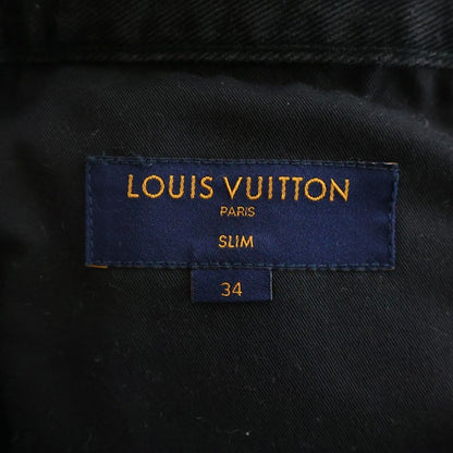 Louis Vuitton Zipper Fly Leather Patch Slim Straight Denim Pants Black — view 6