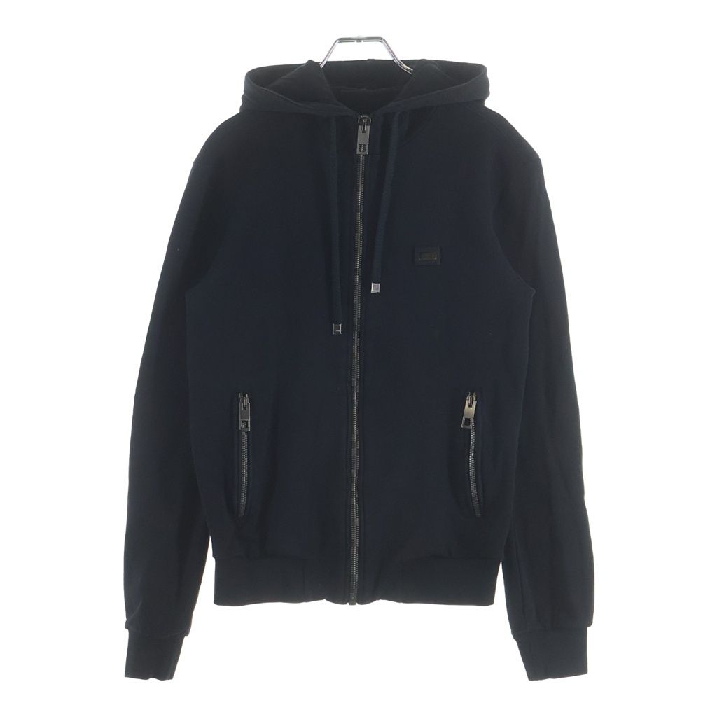 Dolce & Gabbana Logo Plate Zip Up Sweatshirt Hoodie Black