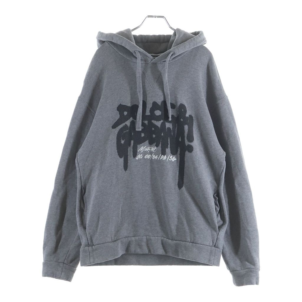 Dolce & Gabbana Graffiti Logo Print Pullover Sweatshirt Hoodie Gray