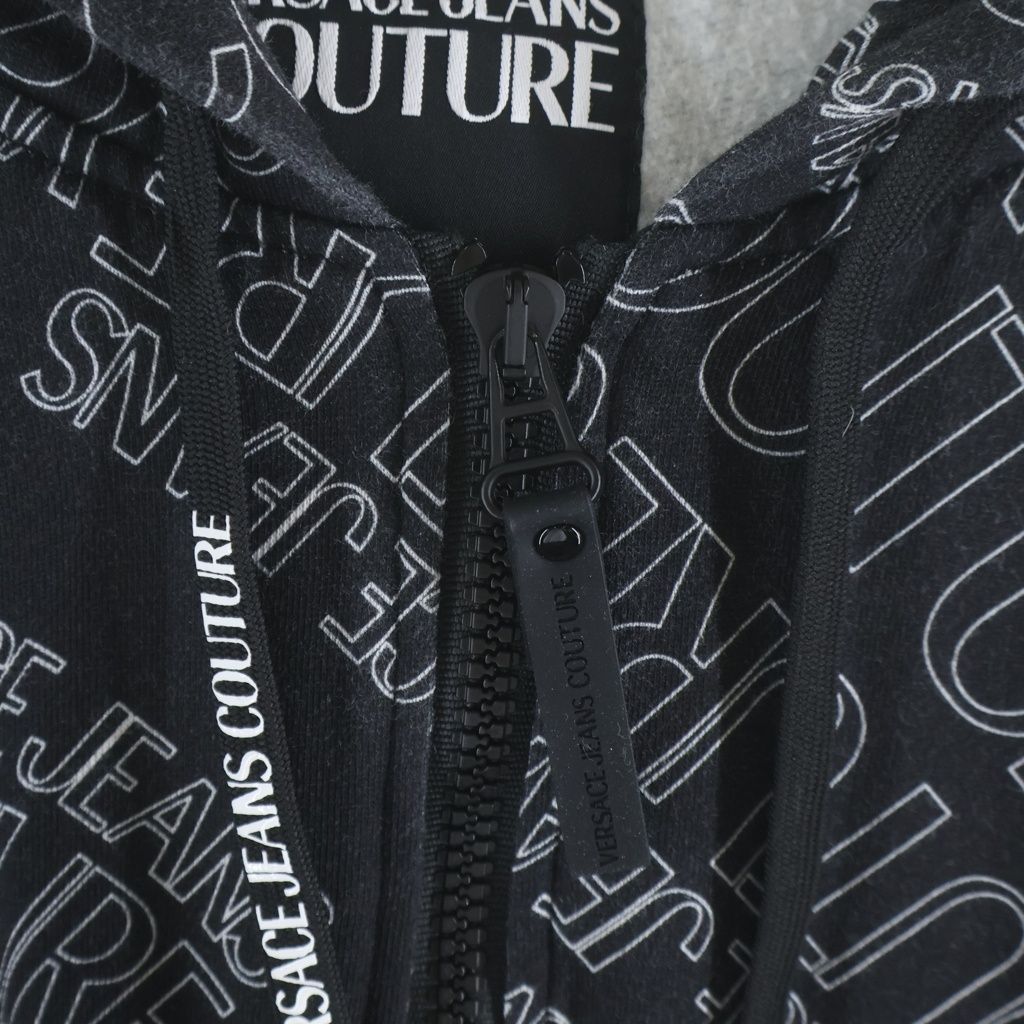 Versace Collection Logo Allover Pattern Zip Up Sweatshirt Hoodie Black — view 7