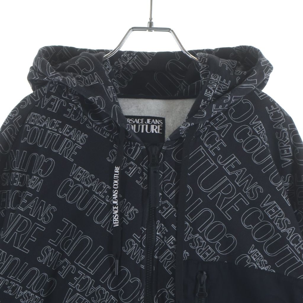 Versace Collection Logo Allover Pattern Zip Up Sweatshirt Hoodie Black — view 3