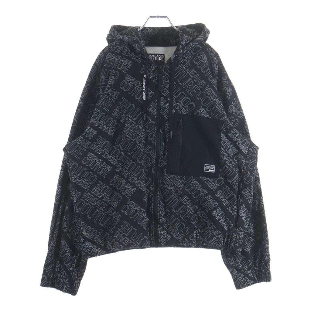 Versace Collection Logo Allover Pattern Zip Up Sweatshirt Hoodie Black