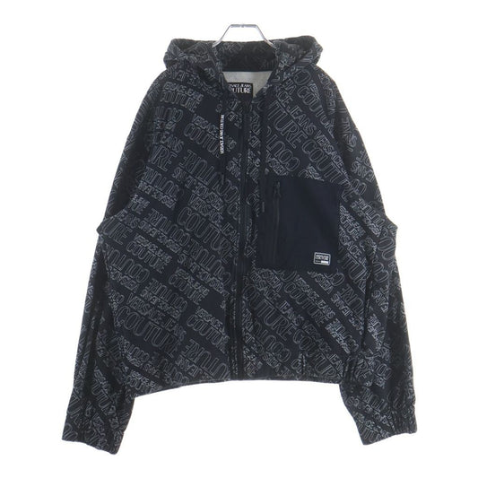 Versace Collection Logo Allover Pattern Zip Up Sweatshirt Hoodie Black