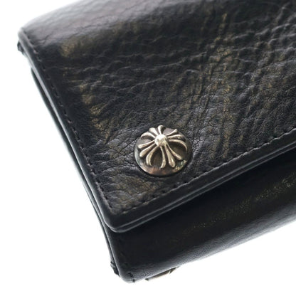 Chrome Hearts 3 Fold Cross Patch Button Leather Wallet Bifold Black — view 6