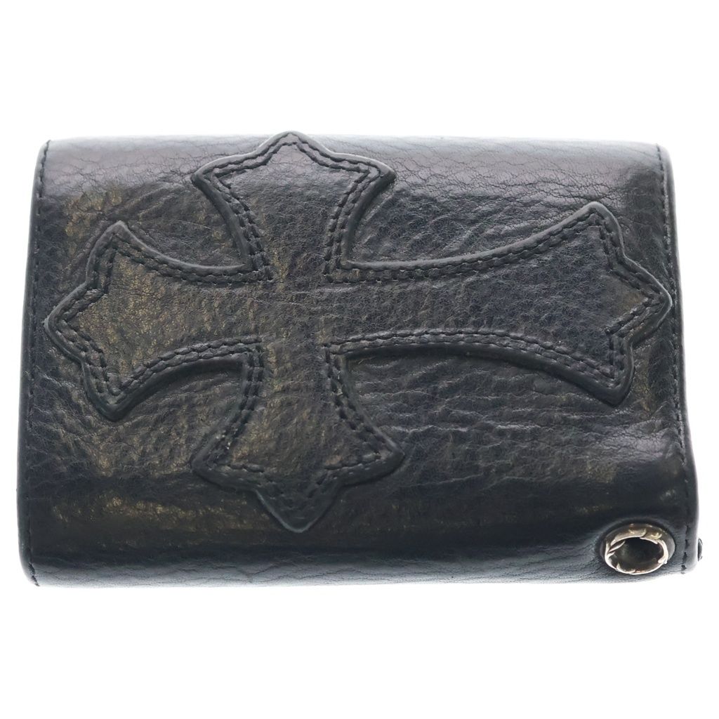 Chrome Hearts 3 Fold Cross Patch Button Leather Wallet Bifold Black — view 2