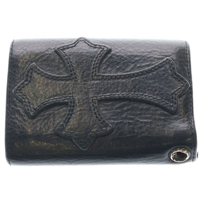 Chrome Hearts 3 Fold Cross Patch Button Leather Wallet Bifold Black — view 2