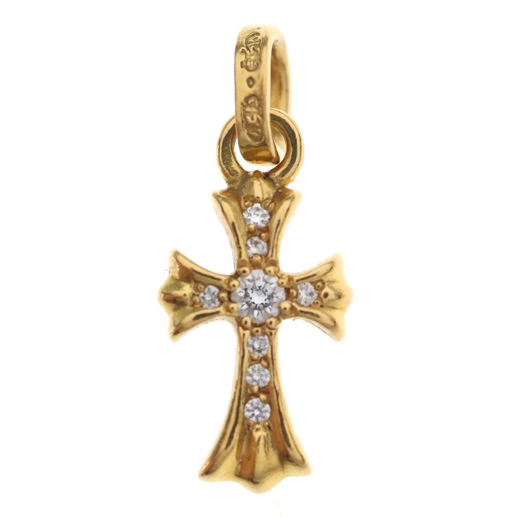 Chrome Hearts 22k Crs Baby Fat P Dia Fat Cross Pave Diamond Pendant Gold