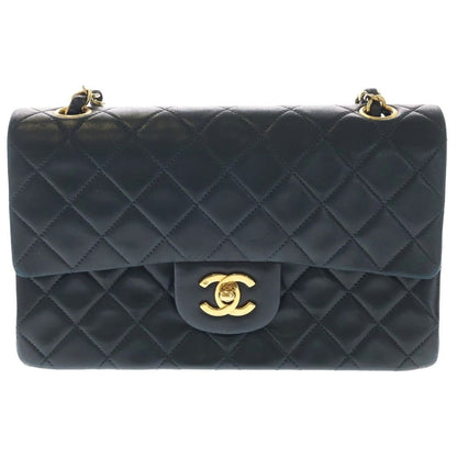 Chanel Quilted 23 Double Flap Chain Shoulder Bag Black Lambskin Gold