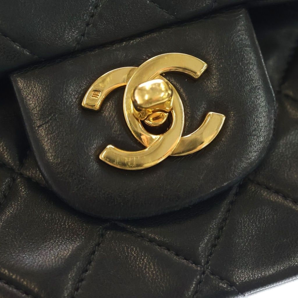 Chanel Quilted 23 Double Flap Chain Shoulder Bag Black Lambskin Gold — view 6