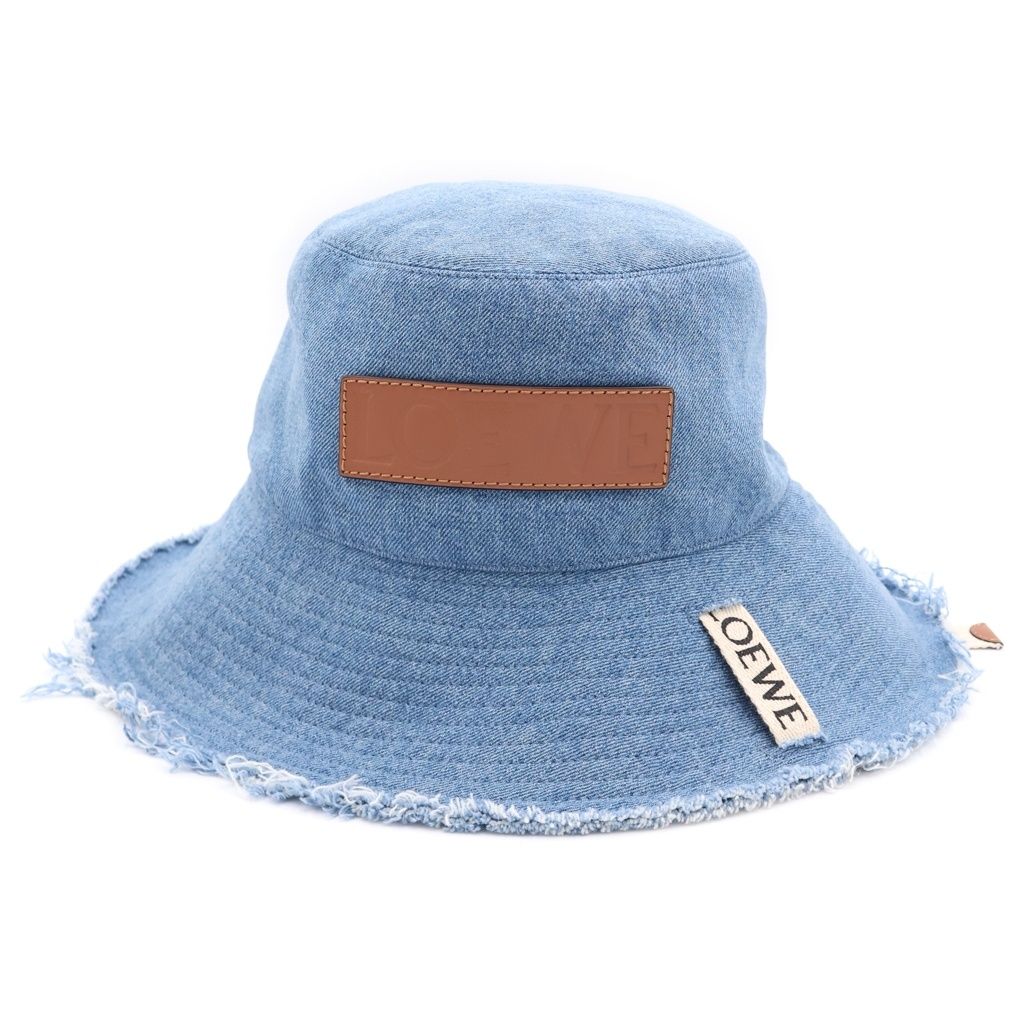 Loewe Flaid Leather Logo Patch Denim Fisherman Bucket Hat Indigo — view 4