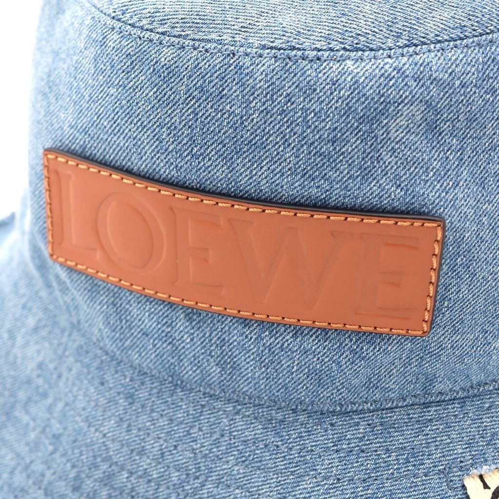 Loewe Flaid Leather Logo Patch Denim Fisherman Bucket Hat Indigo — view 6