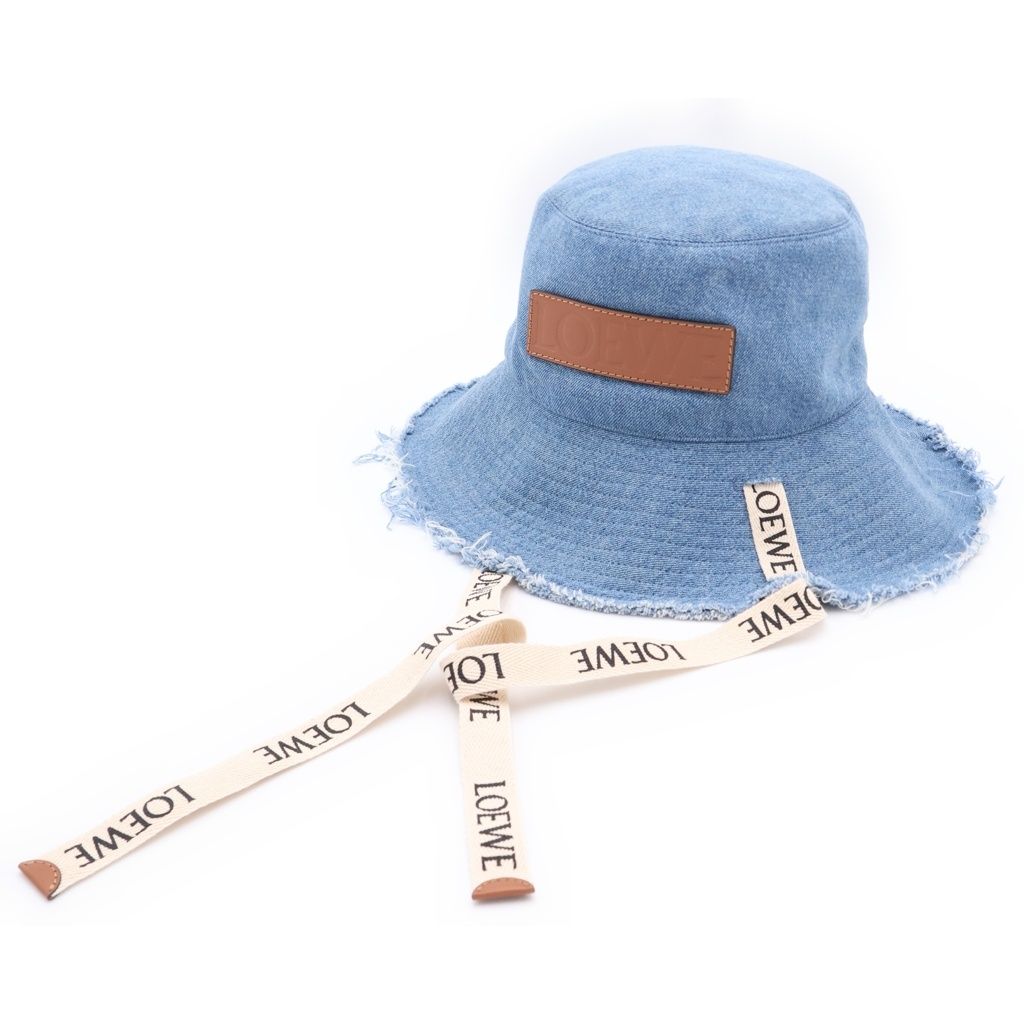 Loewe Flaid Leather Logo Patch Denim Fisherman Bucket Hat Indigo