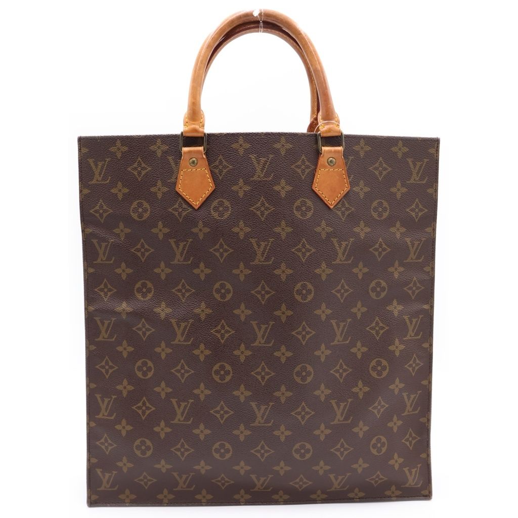 Louis Vuitton Monogram Sac Plat Tote Brown Leather Gold — view 2