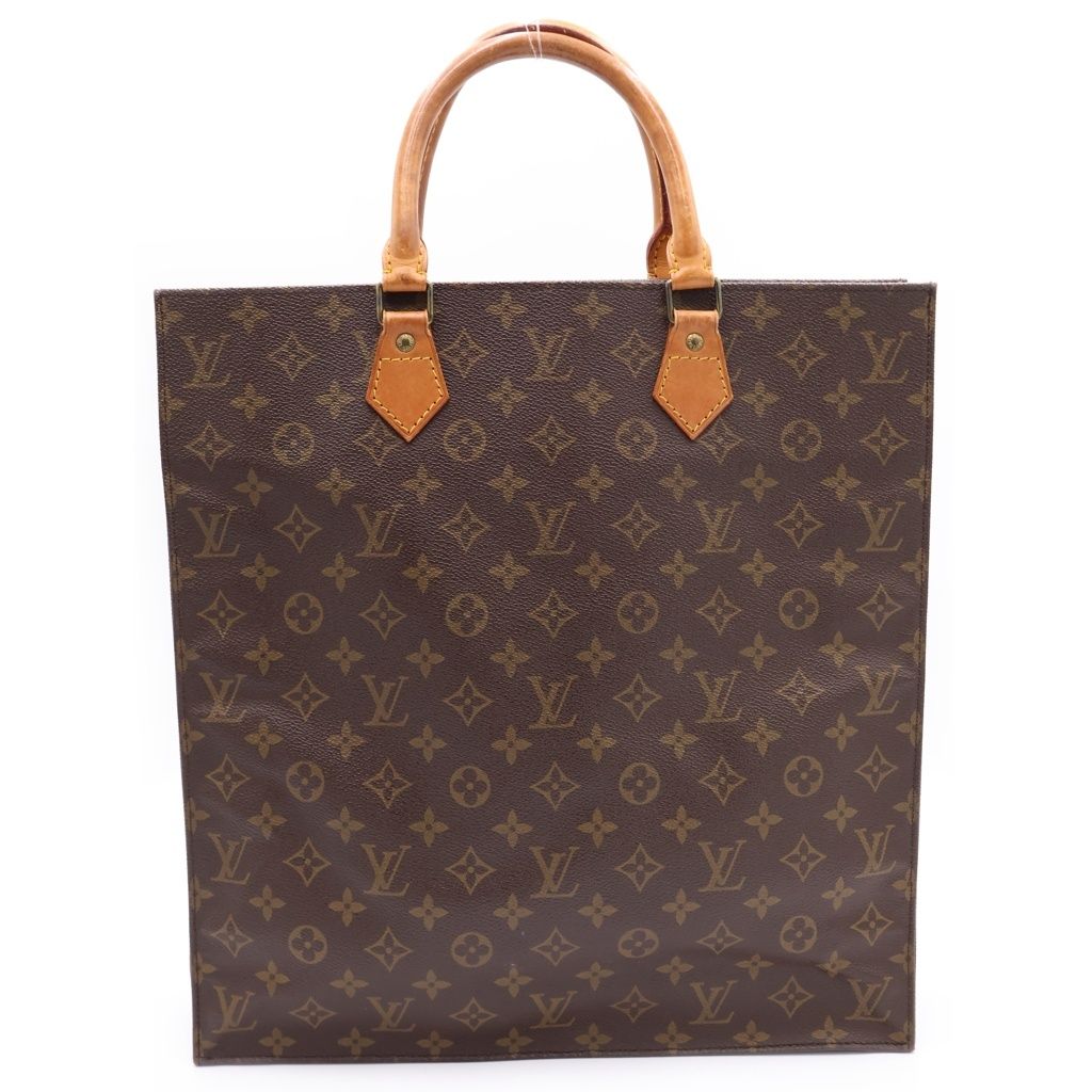 Louis Vuitton Monogram Sac Plat Tote Brown Leather Gold