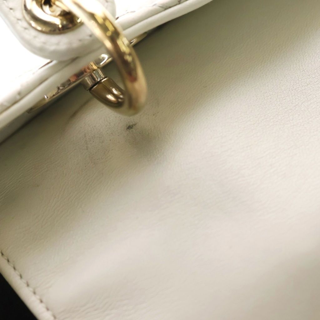 Dior Lady Cannage 2-Way Shoulder Bag White Leather Gold — view 6