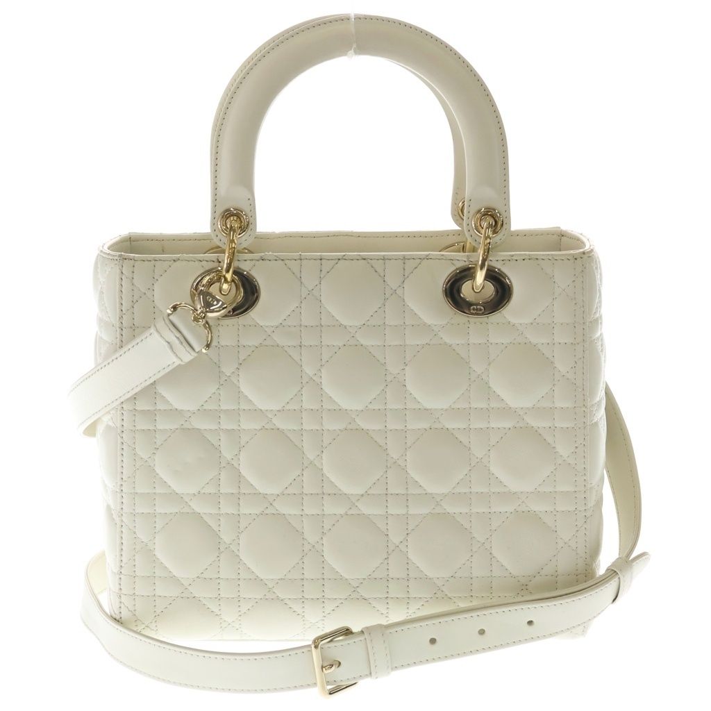 Dior Lady Cannage 2-Way Shoulder Bag White Leather Gold — view 2
