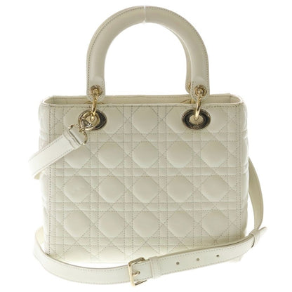 Dior Lady Cannage 2-Way Shoulder Bag White Leather Gold — view 2