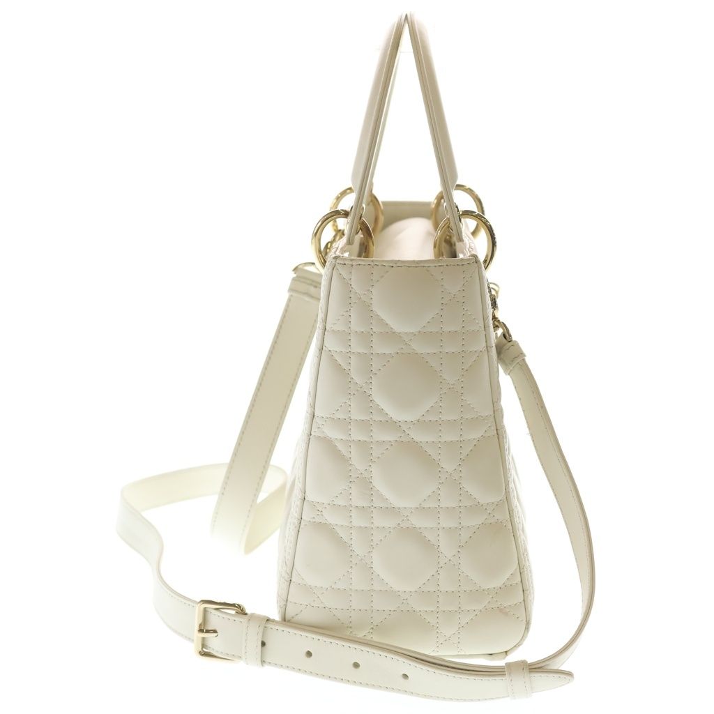 Dior Lady Cannage 2-Way Shoulder Bag White Leather Gold — view 3