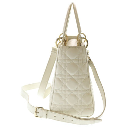 Dior Lady Cannage 2-Way Shoulder Bag White Leather Gold — view 3