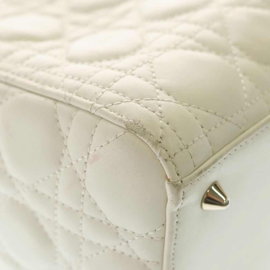 Dior Lady Cannage 2-Way Shoulder Bag White Leather Gold — view 8