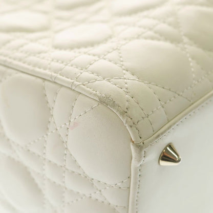 Dior Lady Cannage 2-Way Shoulder Bag White Leather Gold — view 8
