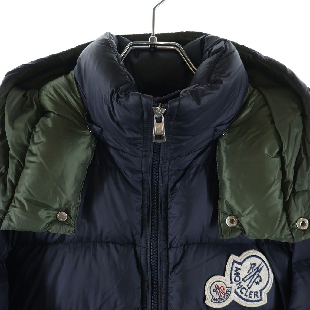 Moncler Bramant Patch Logo Hooded Down Jacket Navy — view 3
