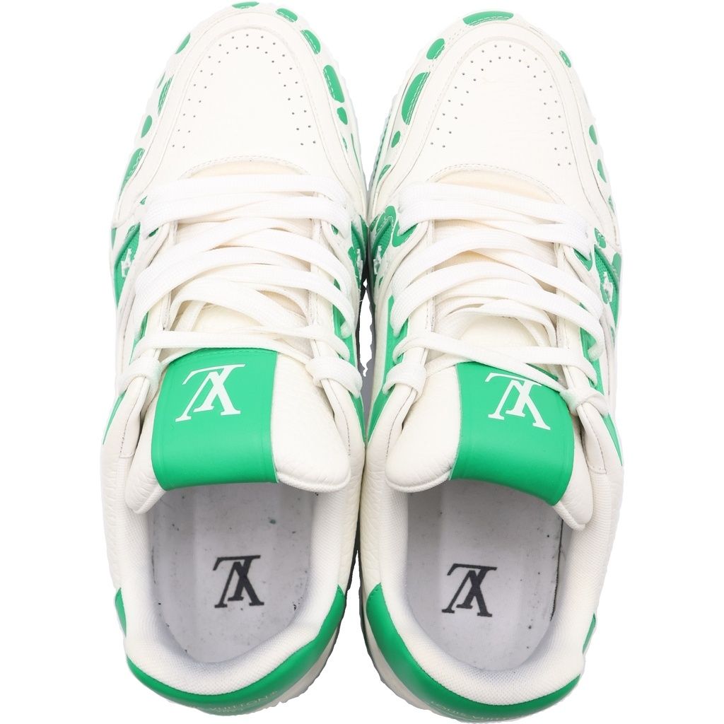 Louis Vuitton Yayoi Kusama LV Trainer Green White Leather 7.5 Sneaker — view 4