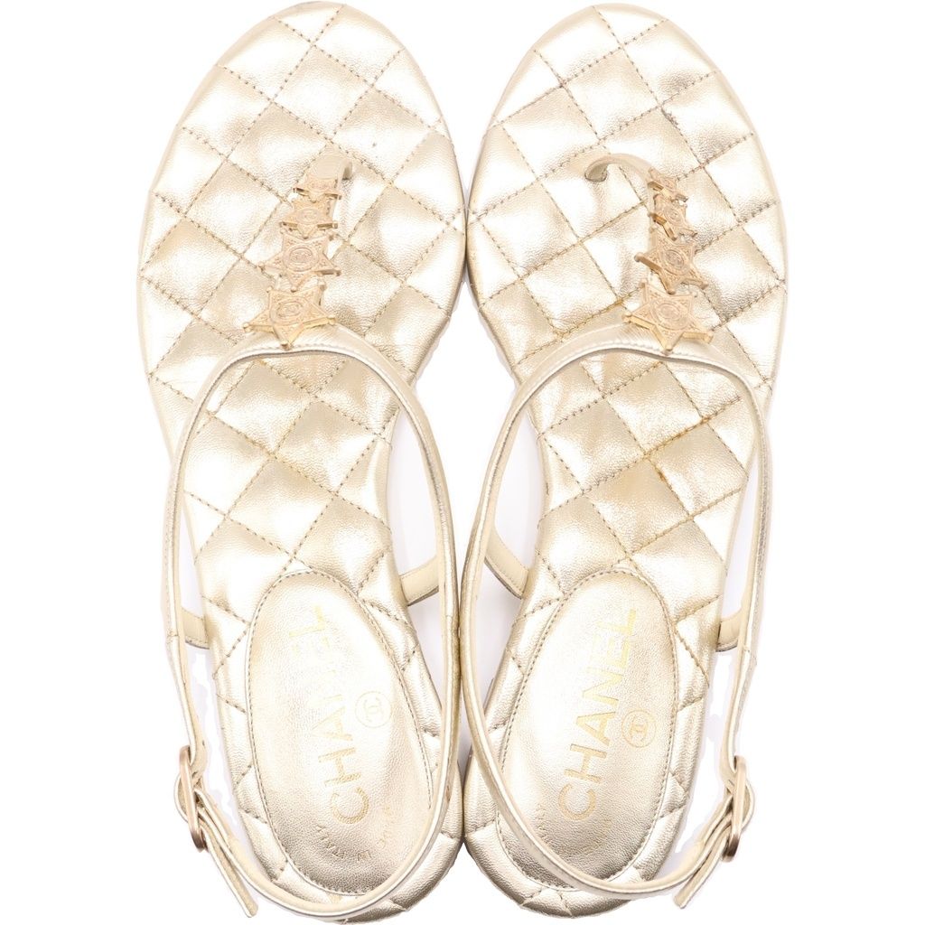 Chanel Quilted CC Logo Star Flat Thong Strap Sandals Gold — view 4