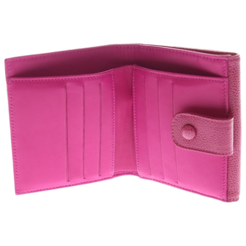 Chanel CC Logo Caviar Leather Compact Wallet Bifold Pink — view 4