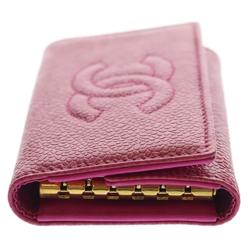 Chanel CC Logo Caviar Leather Key Case Pink Key Holder — view 3