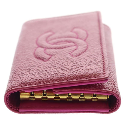 Chanel CC Logo Caviar Leather Key Case Pink Key Holder — view 3