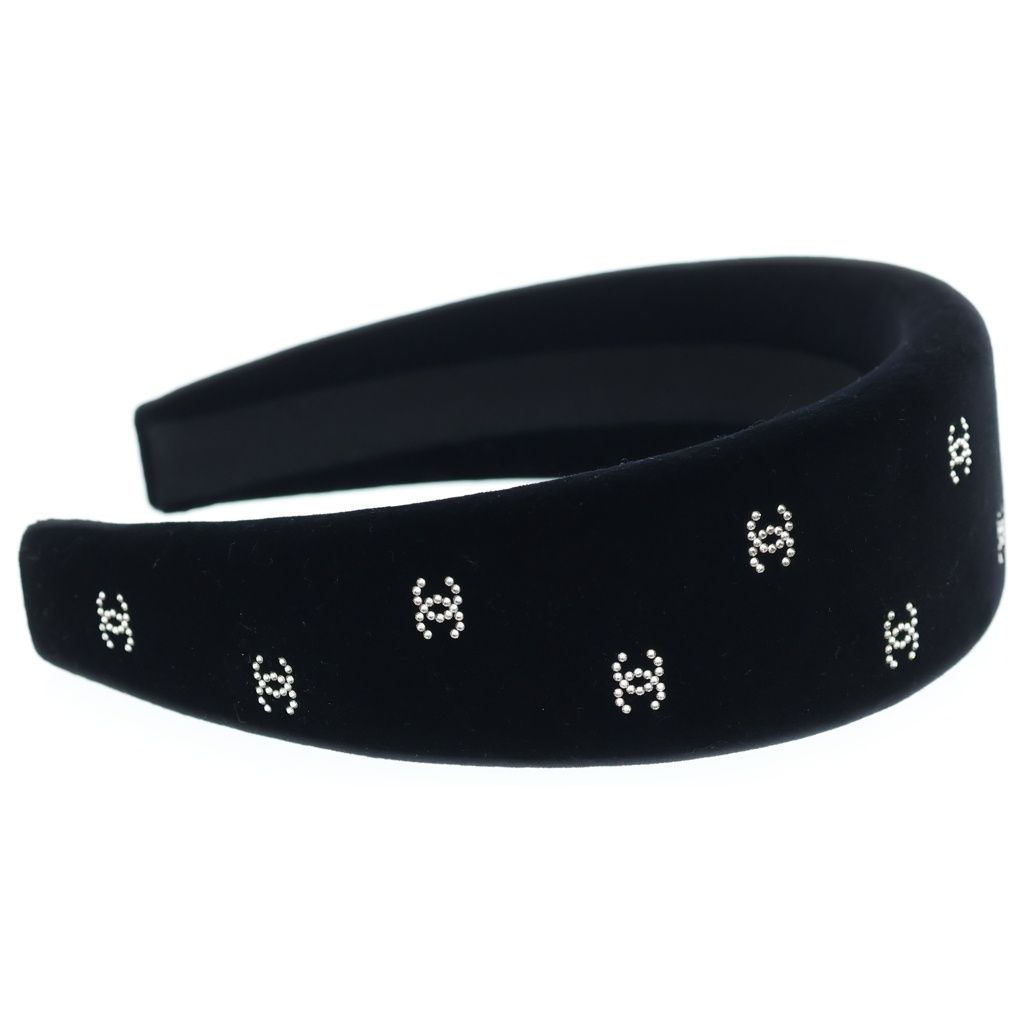 Chanel Velvet Strass Rhinestone Headband Black — view 3