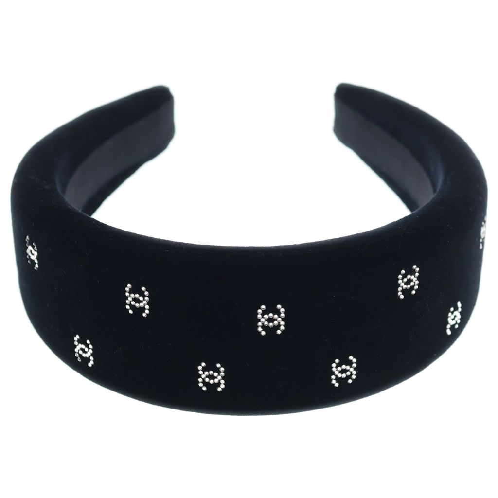Chanel Velvet Strass Rhinestone Headband Black