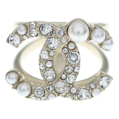 Chanel CC Logo Pearl Rhinestone Ring Gold — view 4