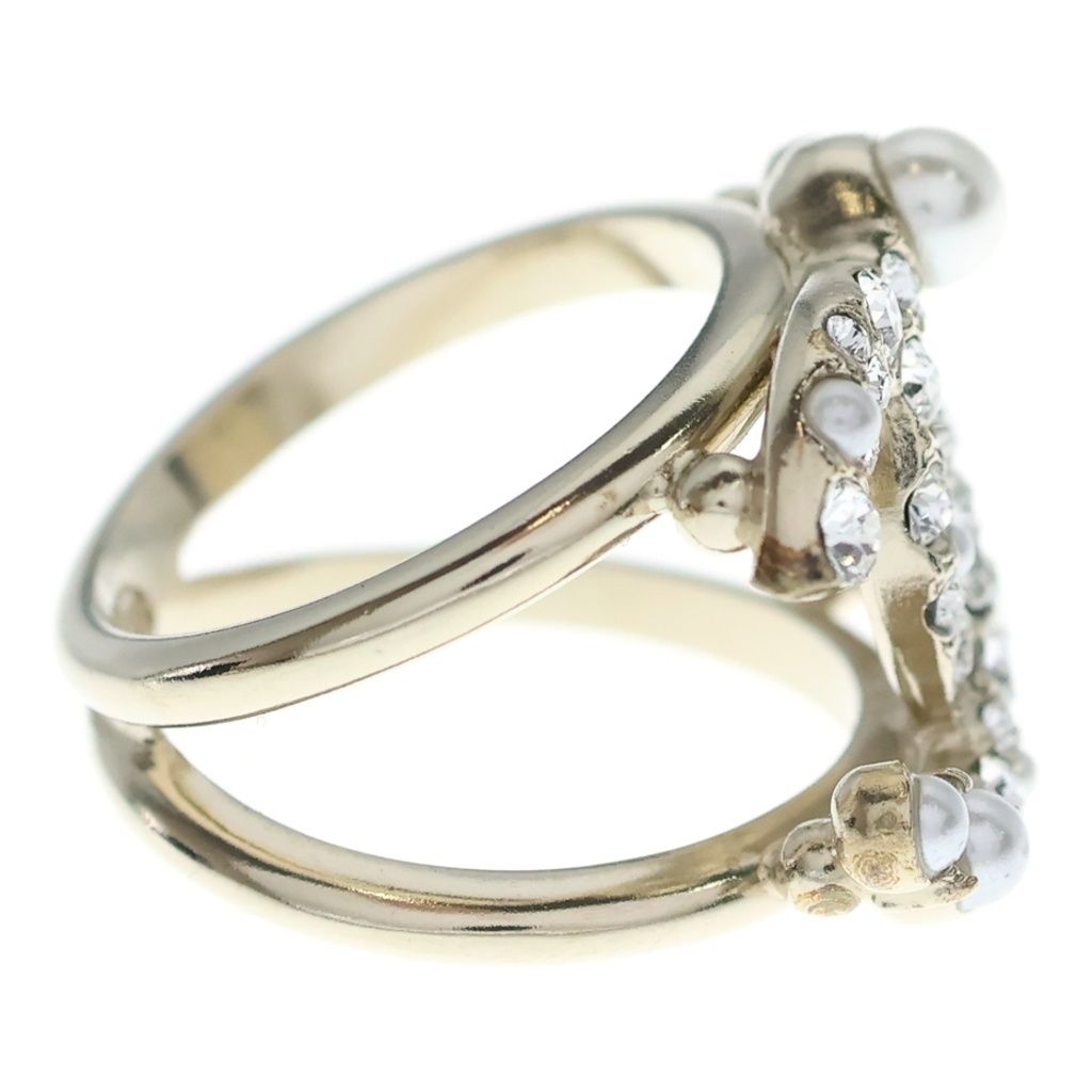 Chanel CC Logo Pearl Rhinestone Ring Gold — view 3