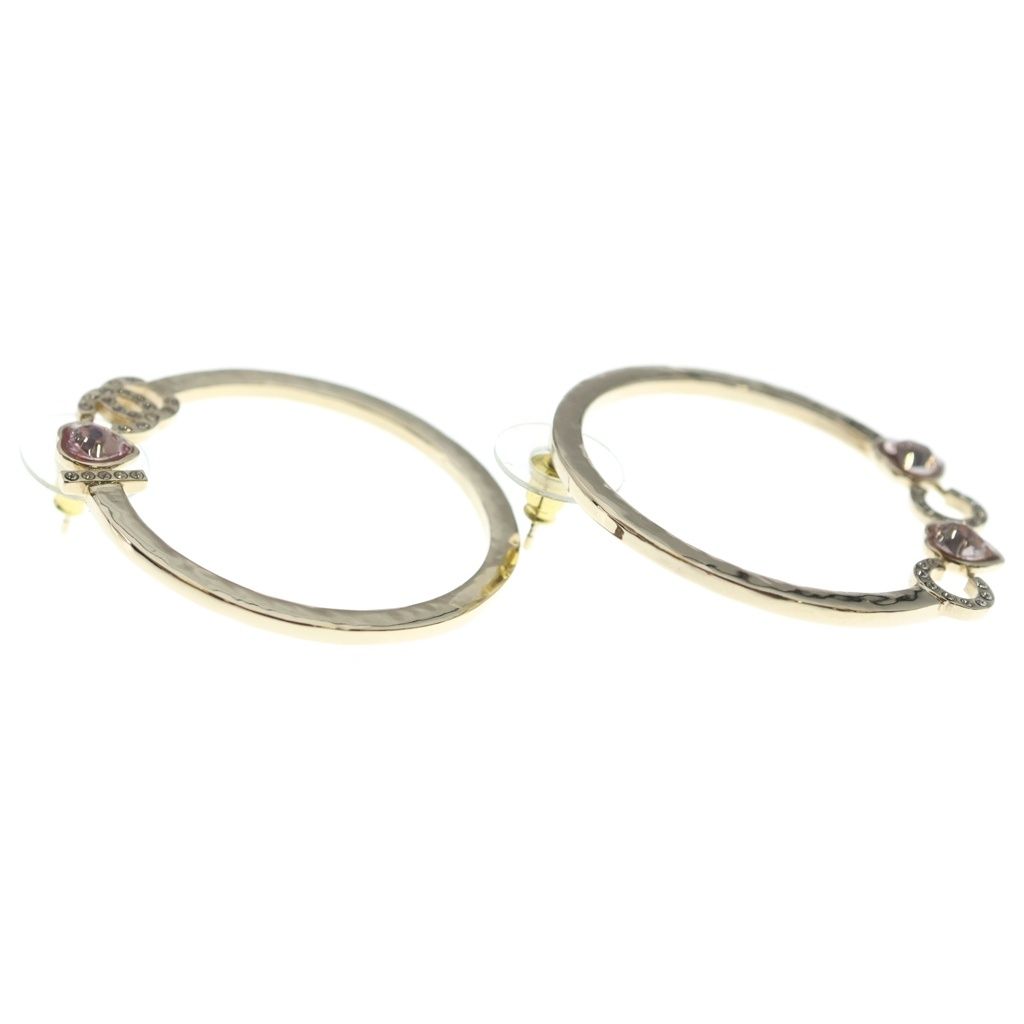 Chanel Hoop Earrings CC Logo Rhinestone Gold — view 4