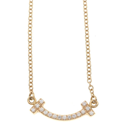 Tiffany & Co T Smile Mini Diamond Pendant Chain Pink Gold — view 3