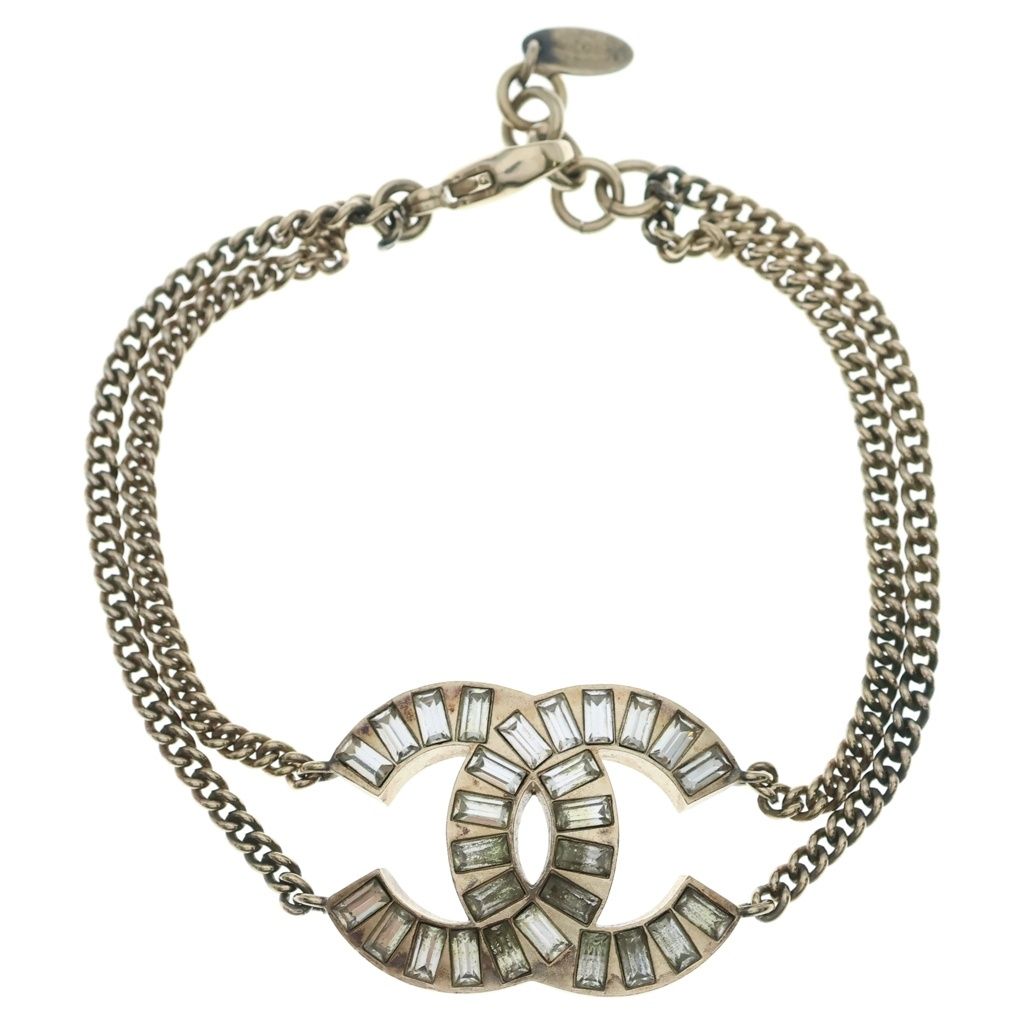 Chanel CC Logo Rhinestone Bracelet Gold