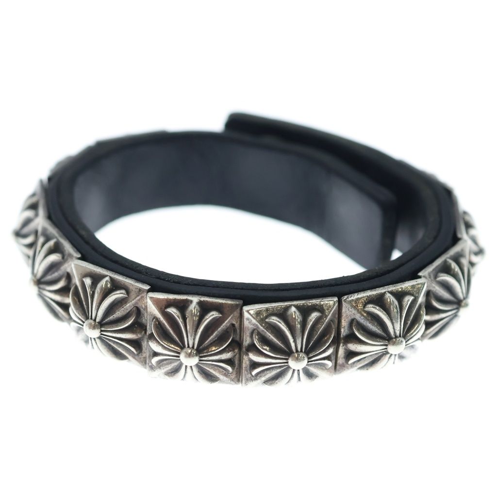Chrome Hearts Zero Stud Sngl Row Pyramid Studs Single Leather Bracelet Silver