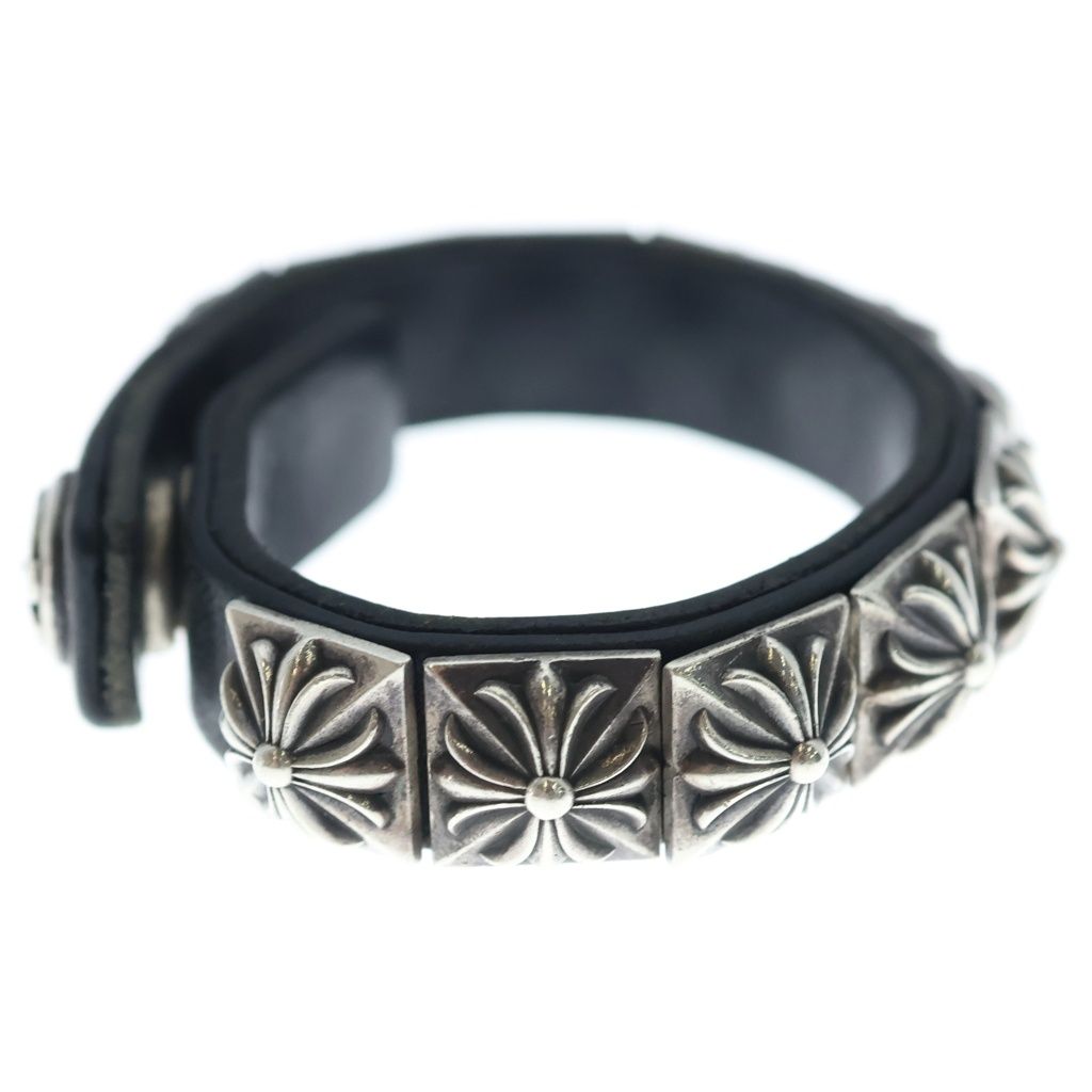 Chrome Hearts Zero Stud Sngl Row Pyramid Studs Single Leather Bracelet Silver — view 3