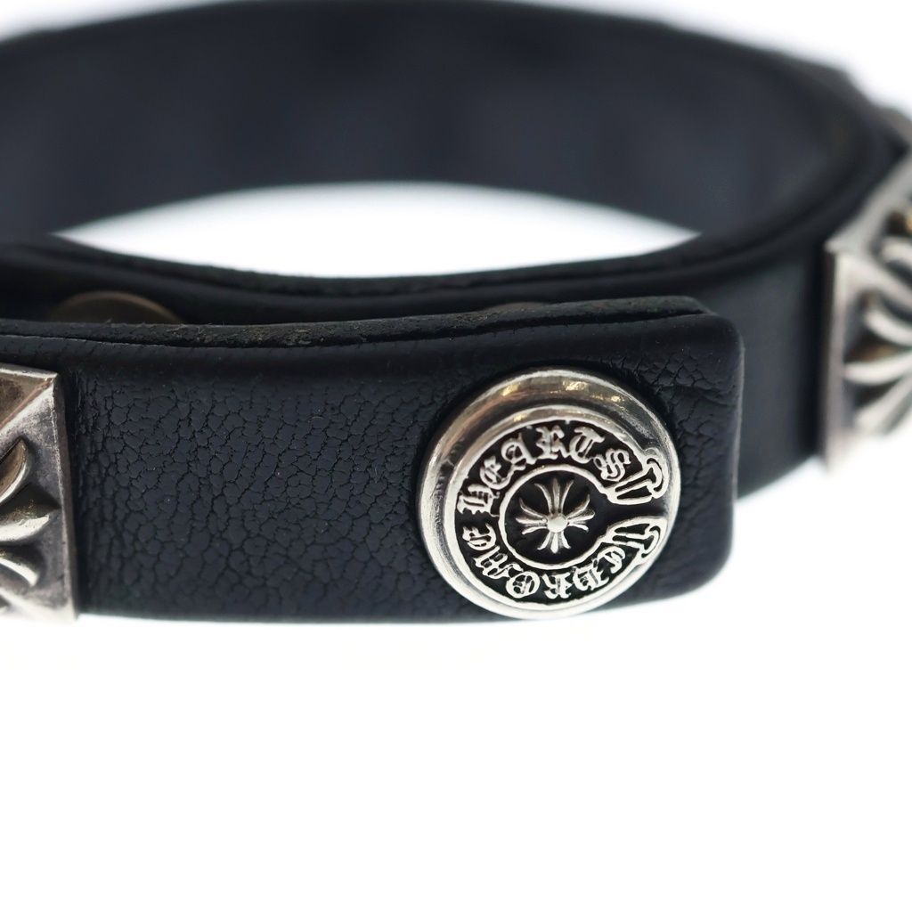 Chrome Hearts Zero Stud Sngl Row Pyramid Studs Single Leather Bracelet Silver — view 5